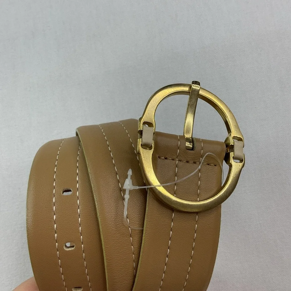 Carlisle Belt Taupe Colored Medium Italy Women Oval Shaped Brass Buckle Fashion